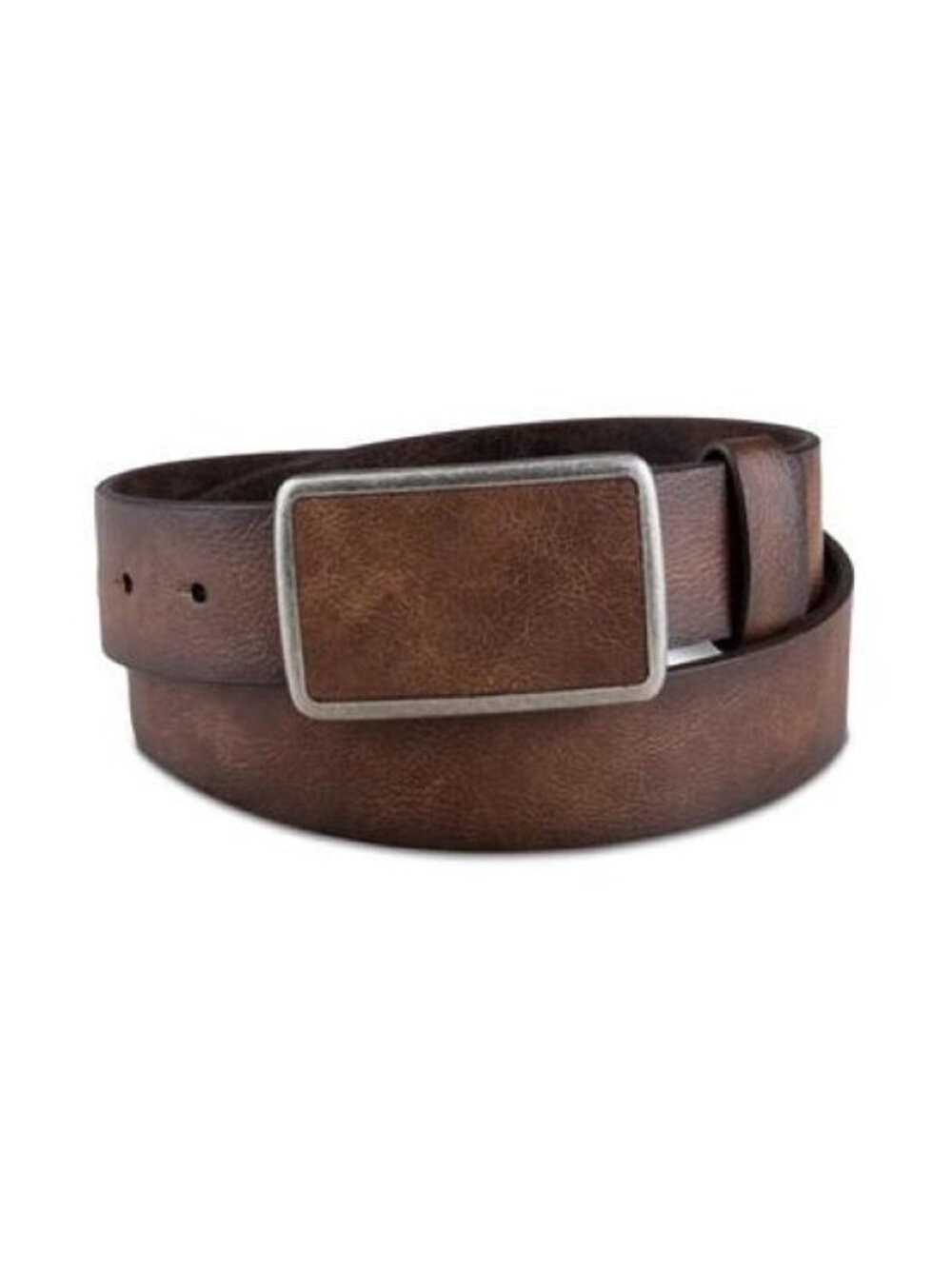 Sun + Stone Men's Bonded Leather Plaque Buckle Belt Color brown size large 38-40